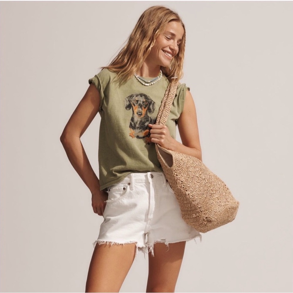 Anthropologie Viral Dachshund Green T Shirt Sz Large